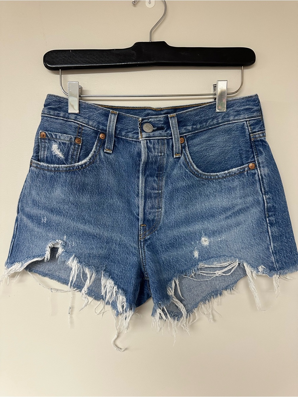 Levi's 501 Raw Hem Distressed Denim Shorts